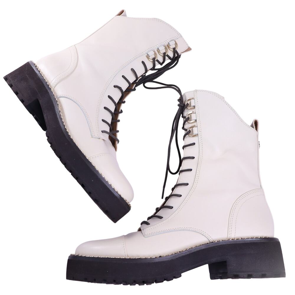SAM EDELMAN Lenley Combat Boots Modern Ivory Chain Trim Lace Up Women's 6